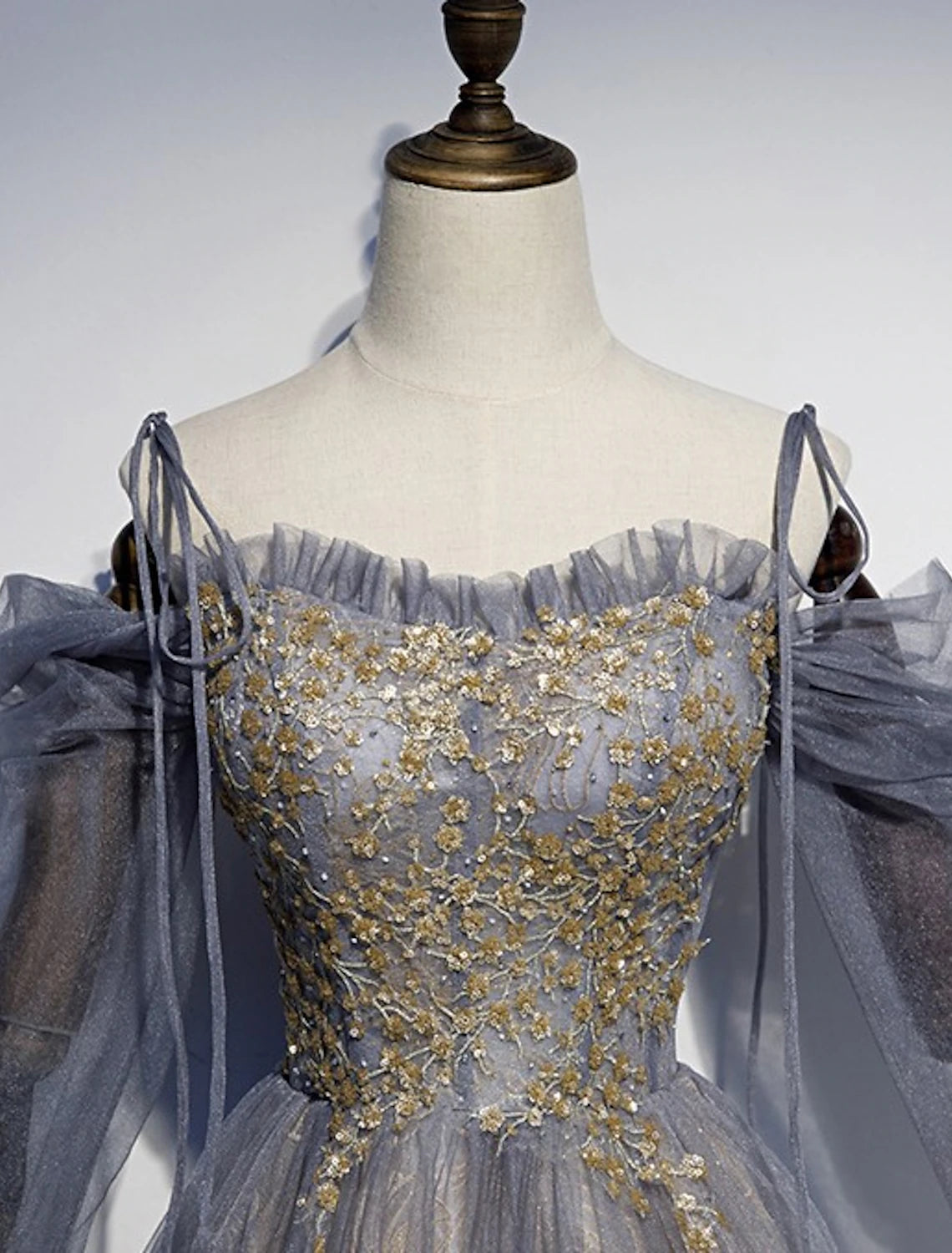 Vestidos de fiesta de corte A, brillantes, para invitados de boda, de compromiso, largo hasta el suelo, mangas 3/4, tirantes finos, tul con bordado de lentejuelas
